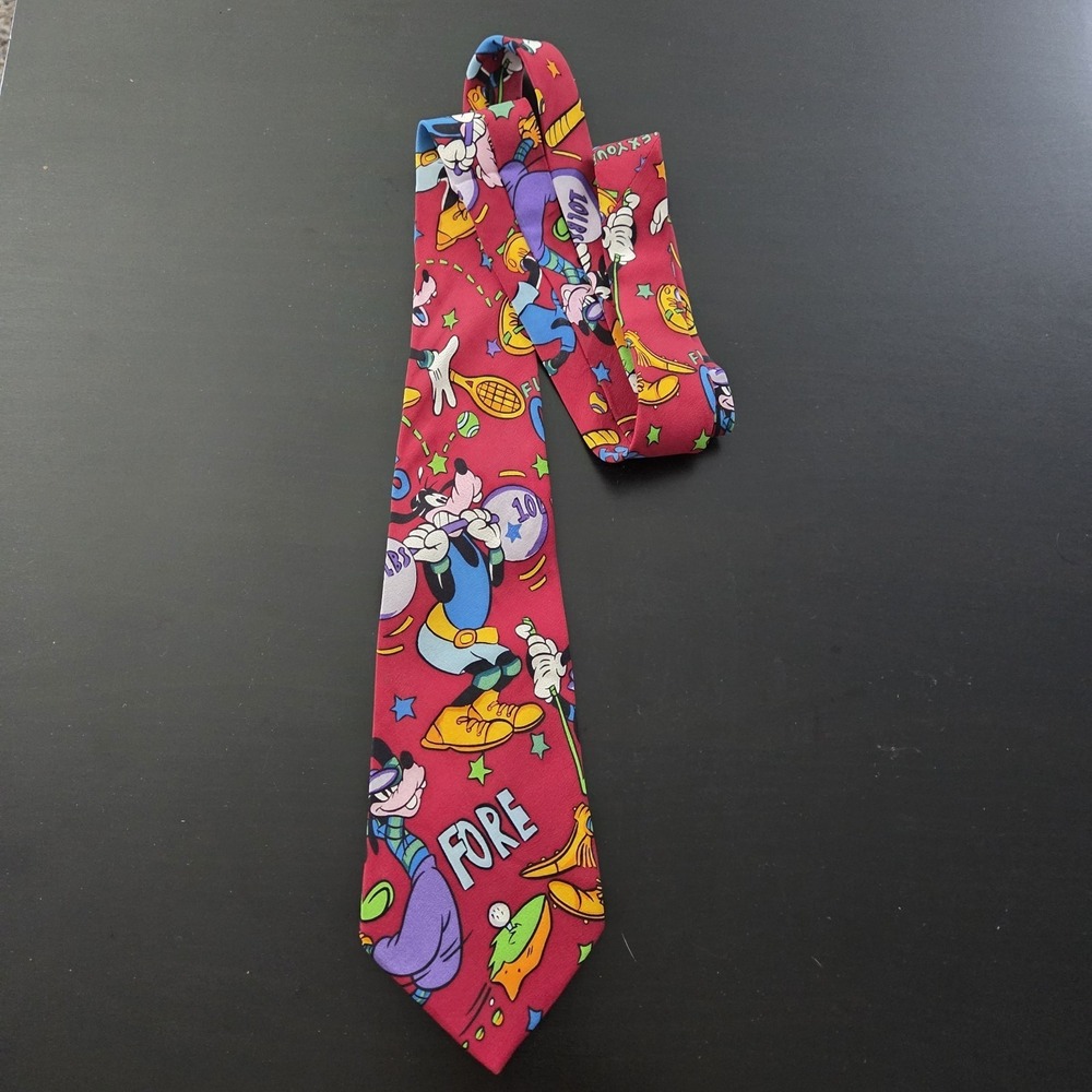 Vintage Disney Goofy Golfing Fore Necktie Tie Balancine The Tie Works Silk Korea
